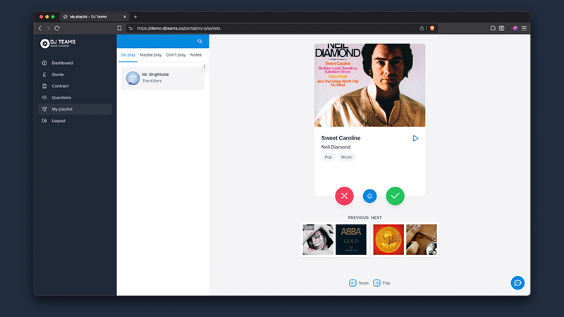 Choosing music using the interactive swipe tool in the customer portal