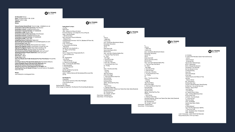 An example operators sheet export