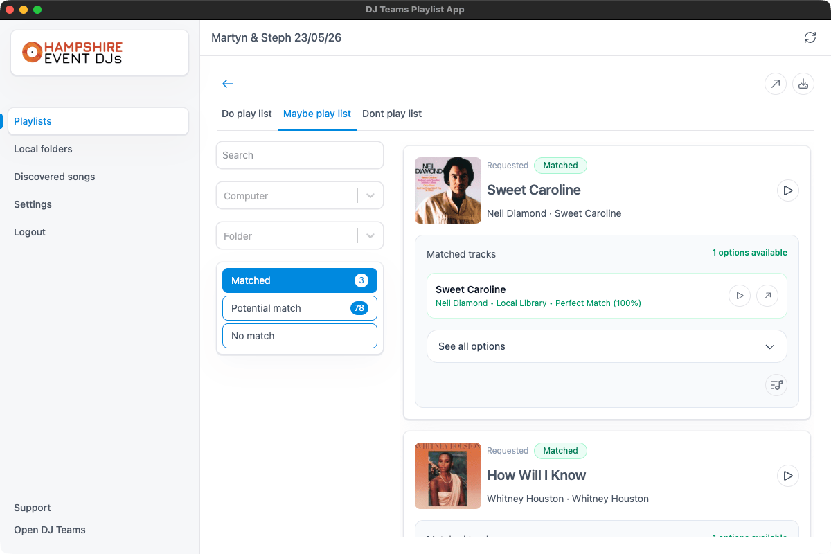 Customer building a playlist inside the DJ Teams client portal