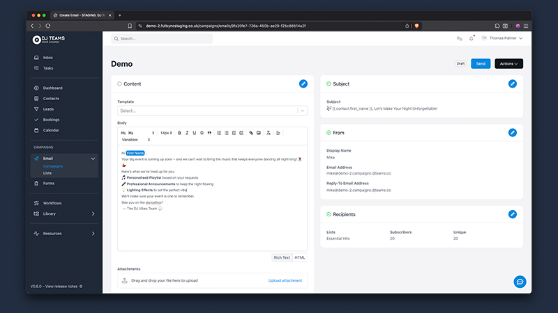 Creating and sending emails to subscribers
