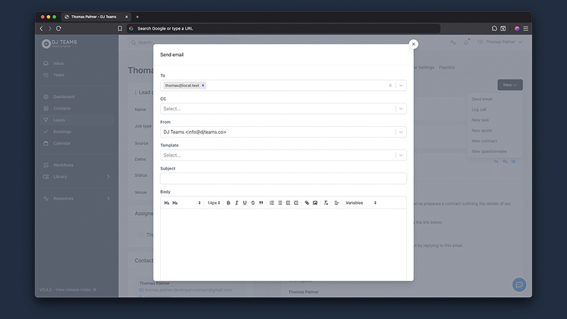 Composing and sending emails in the CRM
