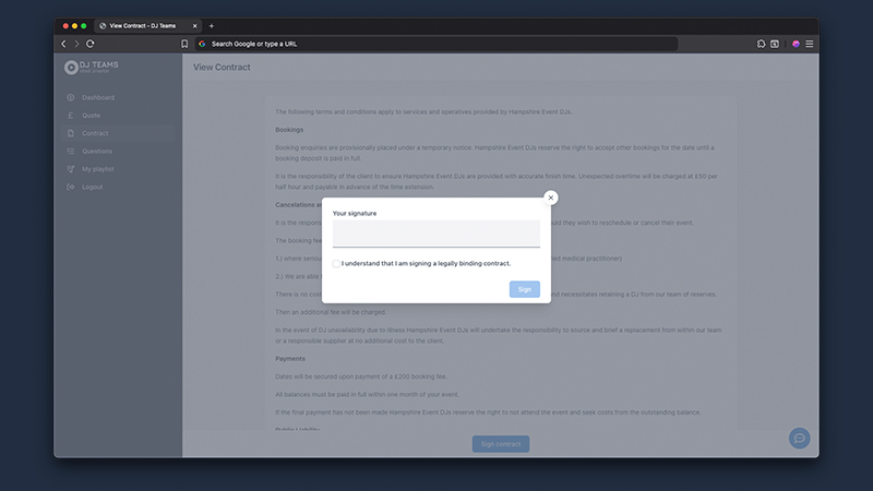Signing contracts within the customer portal