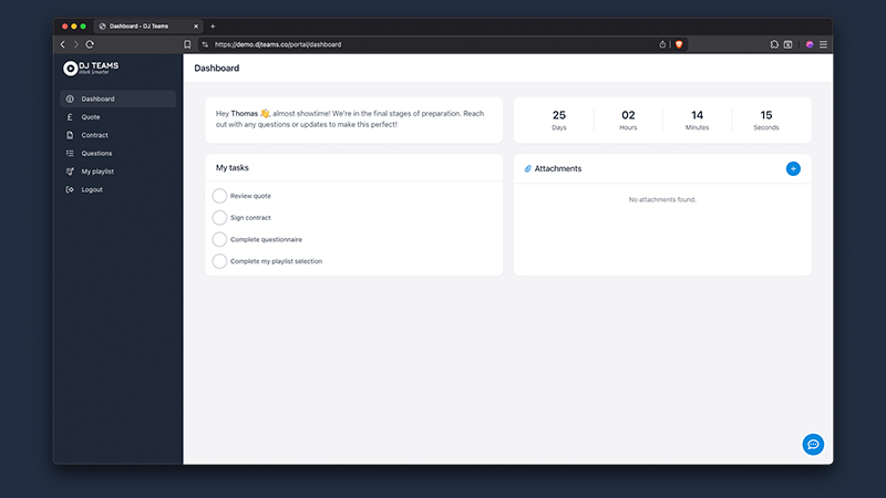 Welcome dashboard in the customer portal