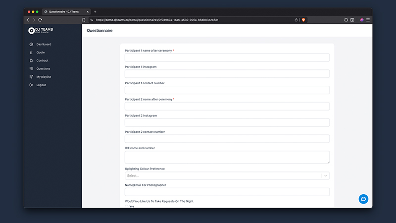 Responding to questionnaires within the customer portal