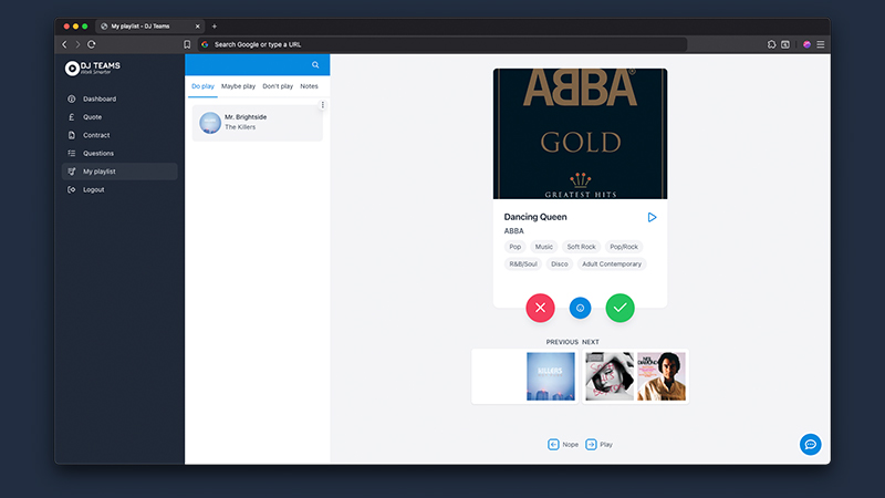 Music selection within the customer portal